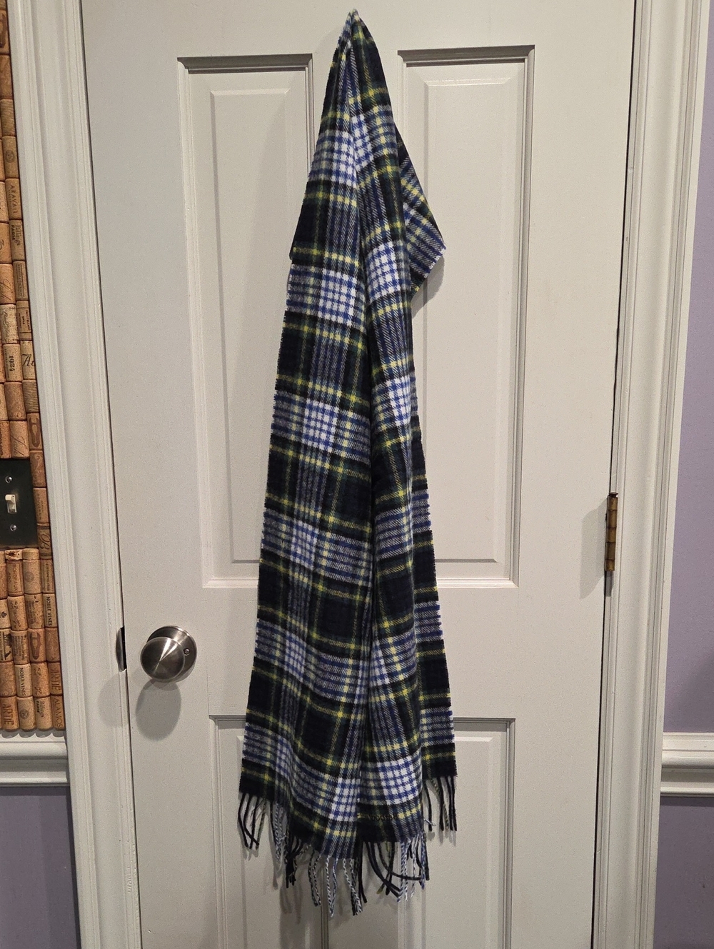 Barbour Scarf in Navy, Green, Yellow & White, 6ft By 11in